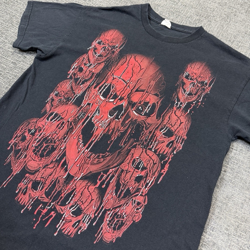 Y2K Grunge T-Shirt Mens Medium Black Bleeding Skull Skater Gothic Emo